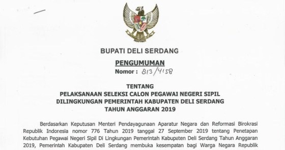 Rekrutmen CPNS Kabupaten Deli Serdang Tahun 2019, Buka 111 Formasi