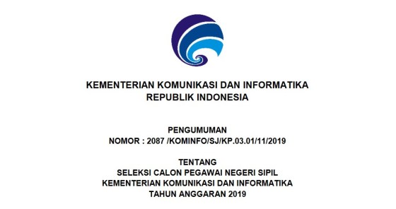 Lowongan CPNS Kementerian Komunikasi dan Informatika Tahun 2019 [581 Formasi]