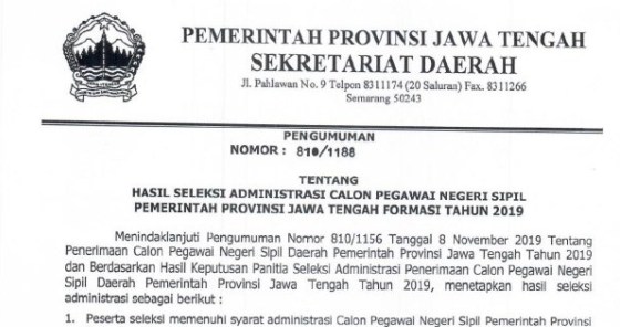 Pengumuman Hasil Seleksi Administrasi Cpns Pemprov Jawa