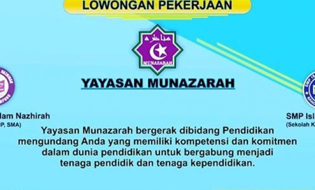 Lowongan Kerja Guru Sekolah Islam Nazhirah (Yayasan Munazarah)