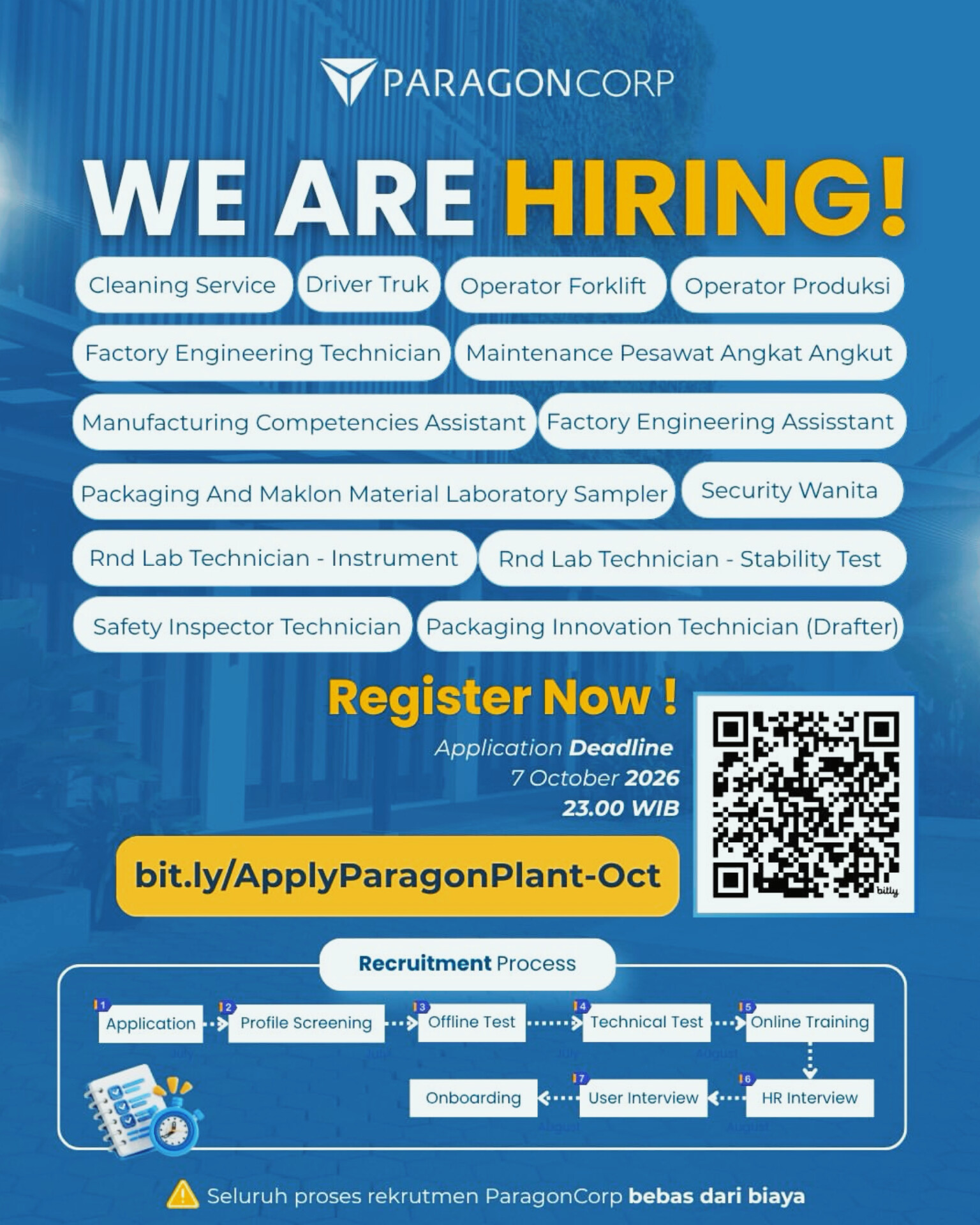 Lowongan kerja Paragon Plant Oktober 2026