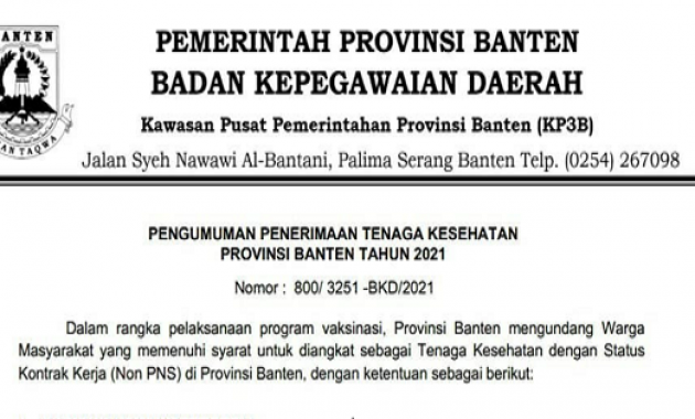 Penerimaan Tenaga Kesehatan Provinsi Banten Tahun 2021 Untuk Lulusan SMA/SMK D3 dan S1