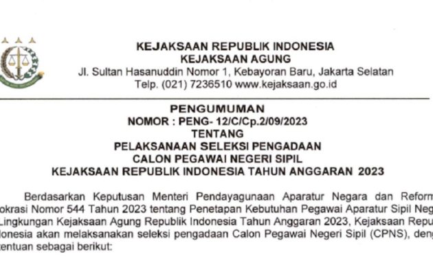 Sudah Dibuka ! Pendaftaran CPNS Kejaksaan Republik Indonesia Tahun 2023, Link Pengumuman Bisa Dilihat Disini